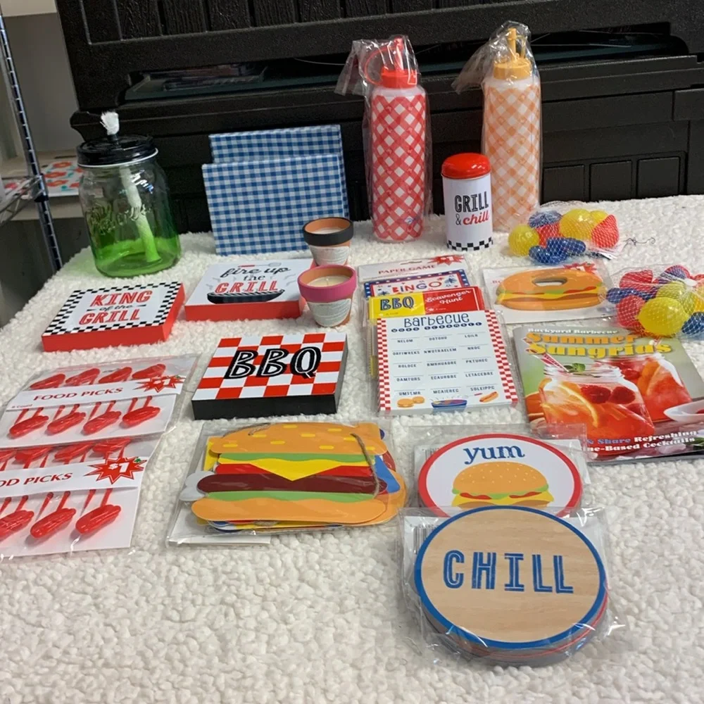 BBQ Party Set 170+ Pieces NEW Grill signs Food Picks Games Banner Candles & More